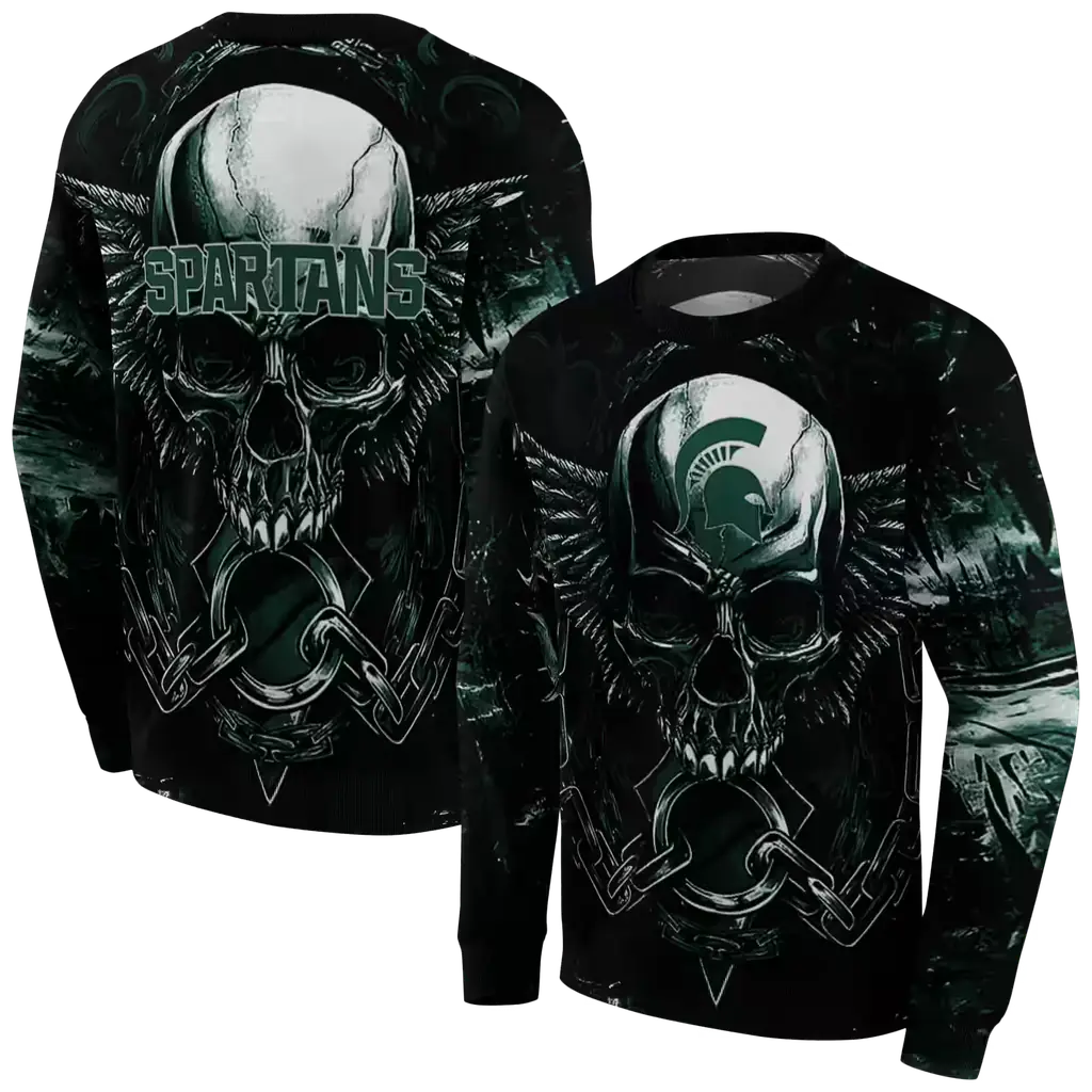 michigan state spartans skull artwork green black hoodie premium grade michigan state spartans skull artwork green black hoodie premium grade