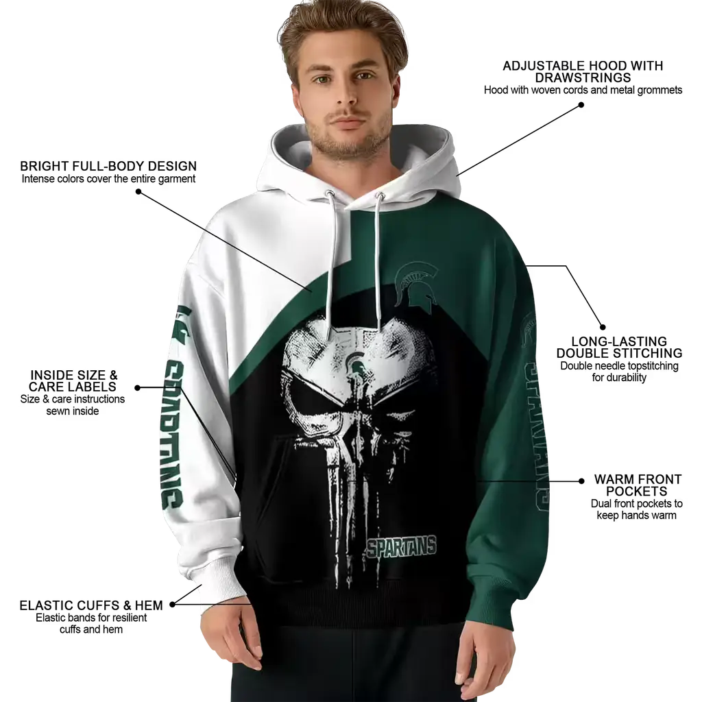 michigan state spartans skull punisher white black hoodie latest model michigan state spartans skull punisher white black hoodie latest model