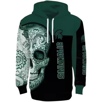 michigan state spartans sugar skull green black hoodie best selling
