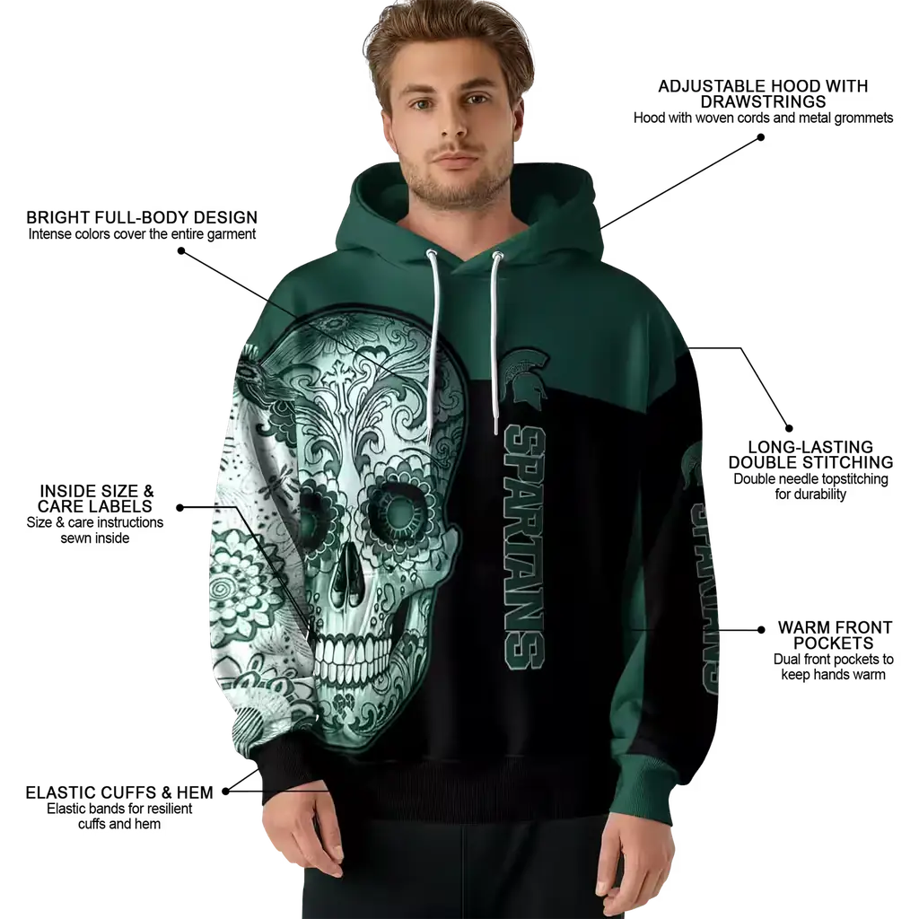 michigan state spartans sugar skull green black hoodie latest model michigan state spartans sugar skull green black hoodie latest model