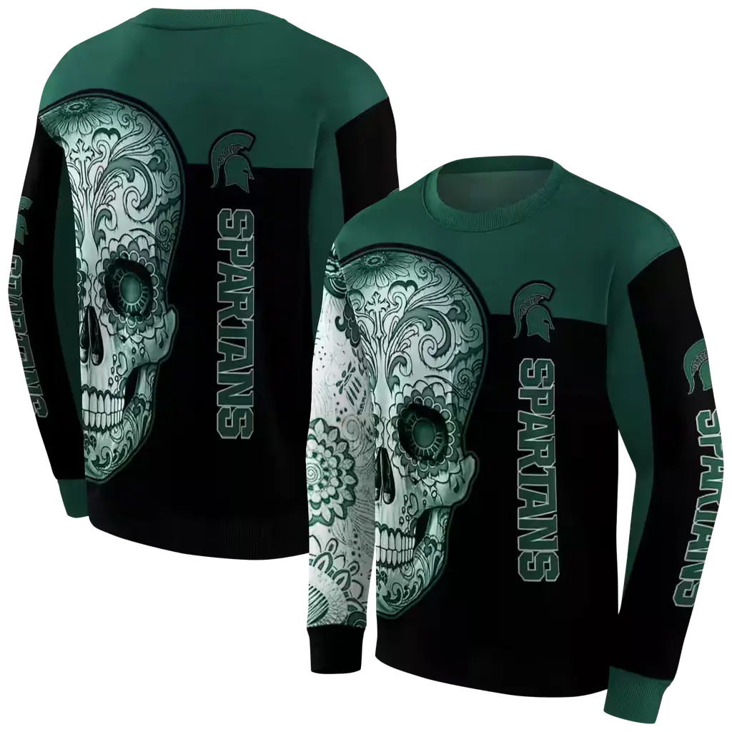 michigan state spartans sugar skull green black hoodie premium grade michigan state spartans sugar skull green black hoodie premium grade
