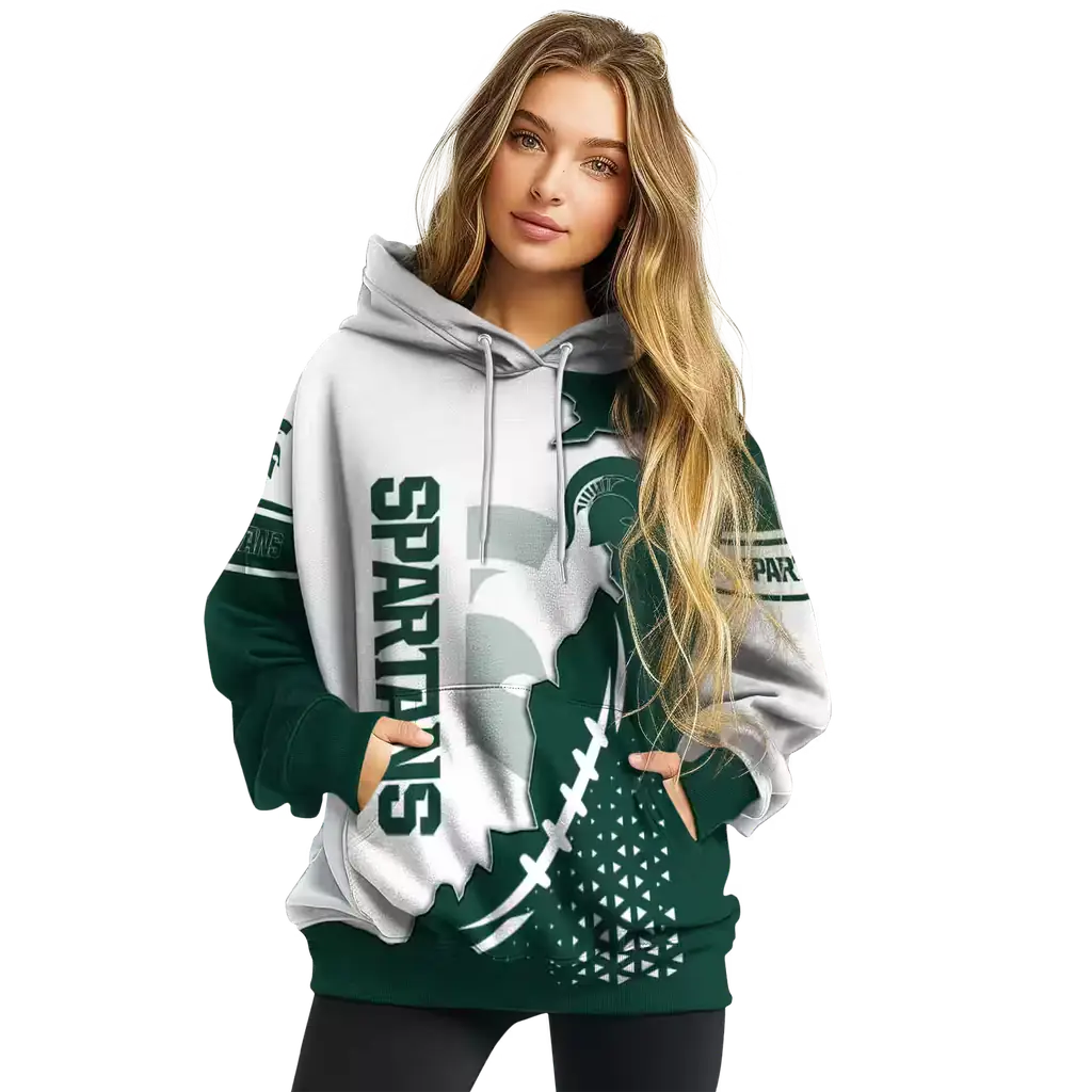 michigan state spartans triangular pattern green white hoodie high quality michigan state spartans triangular pattern green white hoodie high quality