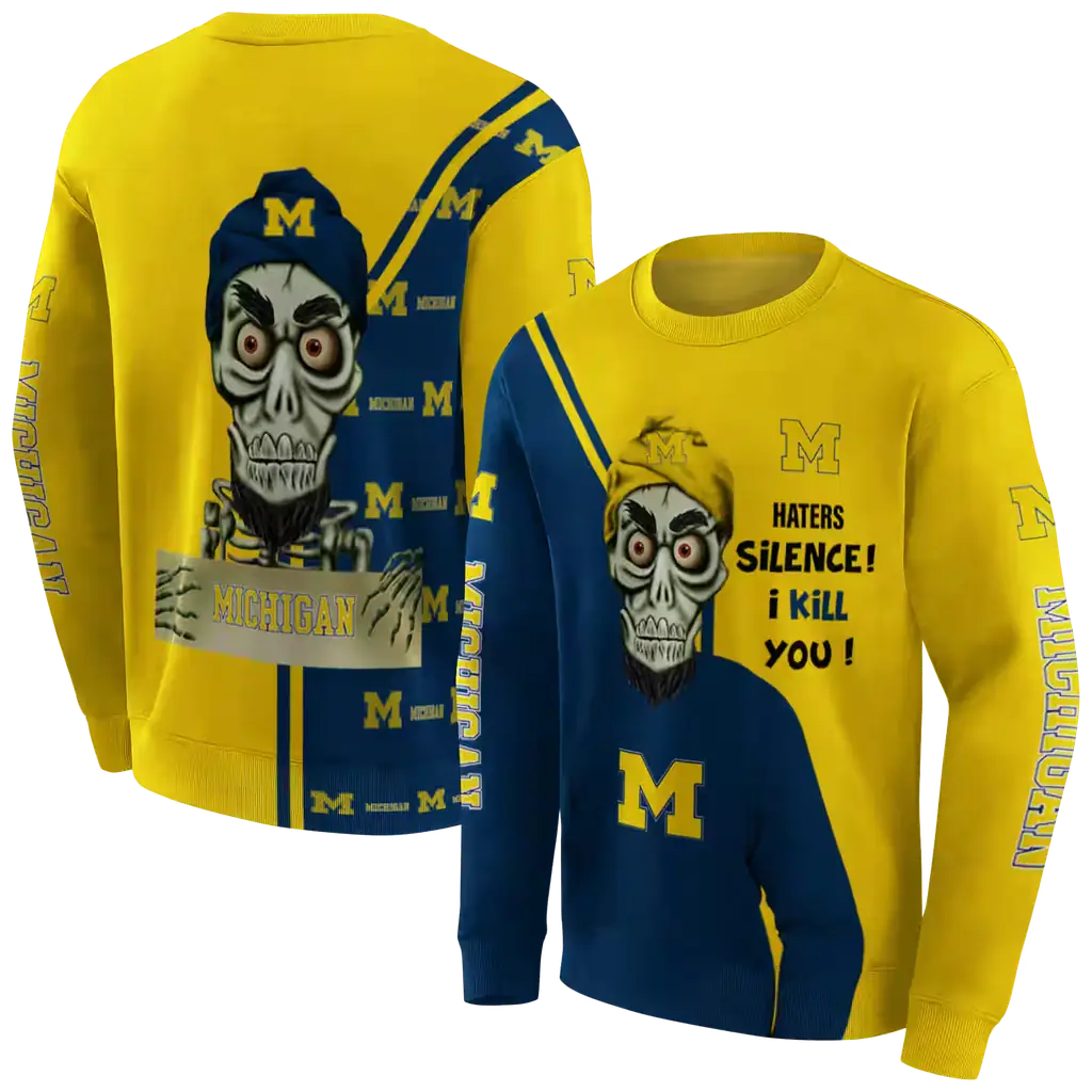 michigan wolverines achmed skull blue hoodie premium grade michigan wolverines achmed skull blue hoodie premium grade