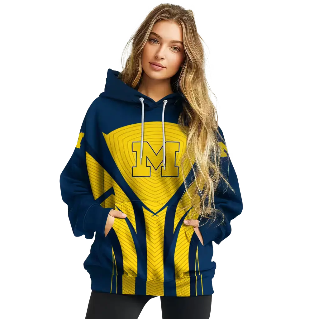 michigan wolverines concentric lines blue black hoodie high quality michigan wolverines concentric lines blue black hoodie high quality