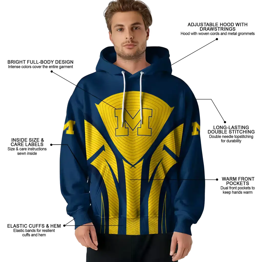 michigan wolverines concentric lines blue black hoodie latest model michigan wolverines concentric lines blue black hoodie latest model