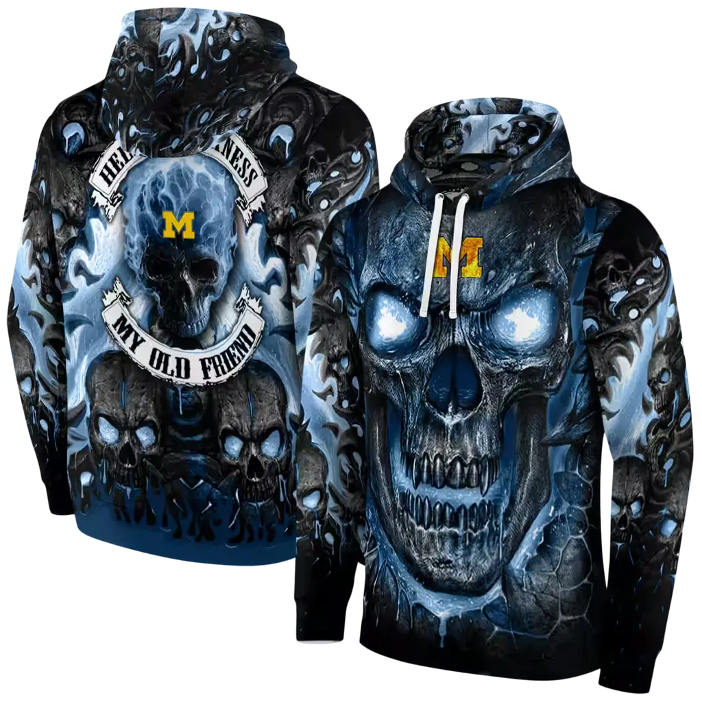michigan wolverines demonic skull blue black hoodie fashion forward michigan wolverines demonic skull blue black hoodie fashion forward