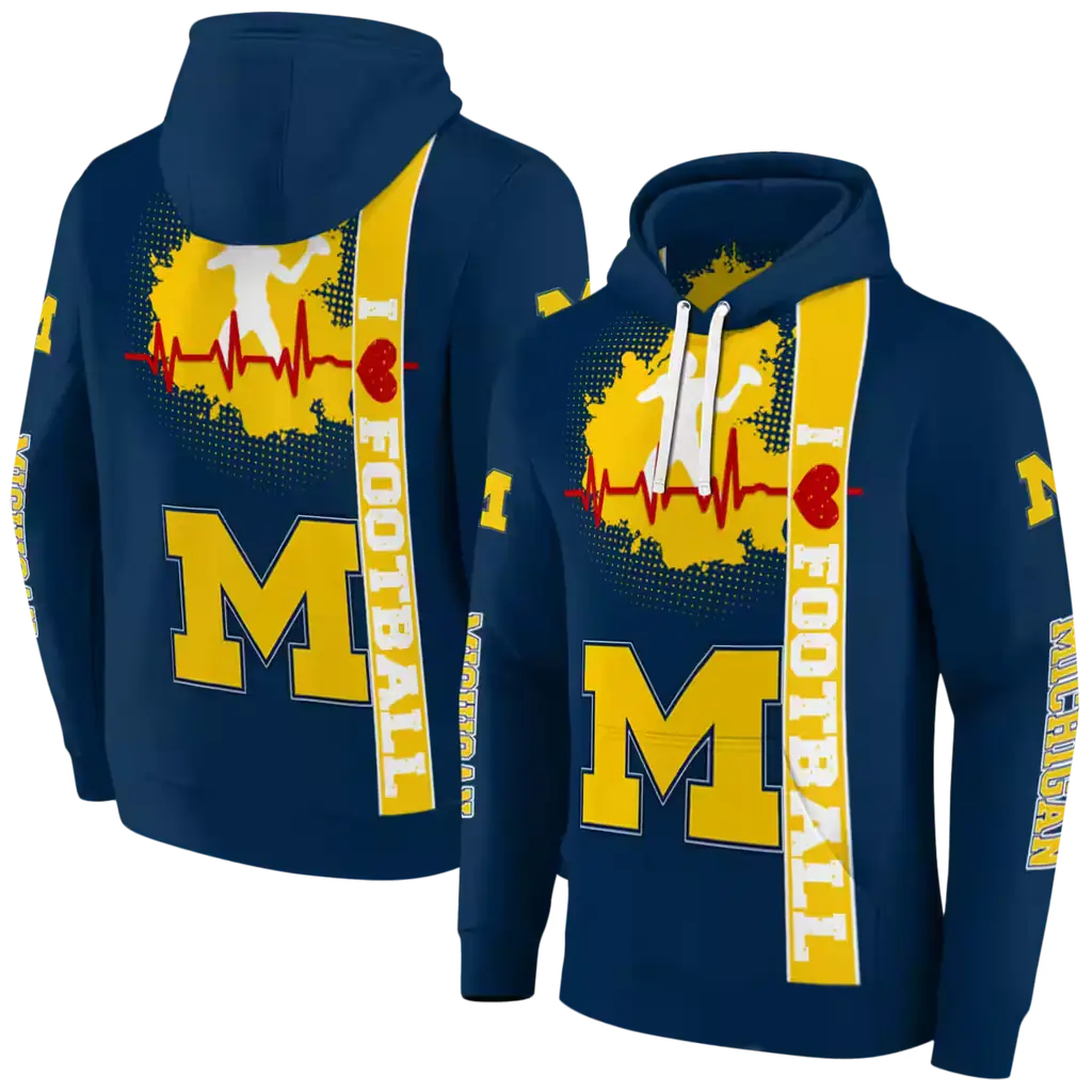 michigan wolverines football heartbeat blue hoodie fashion forward michigan wolverines football heartbeat blue hoodie fashion forward