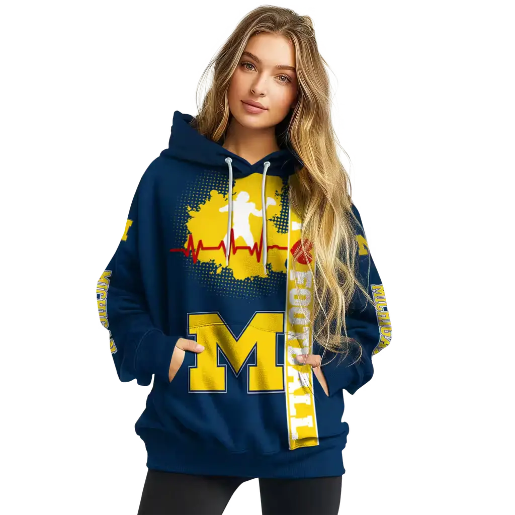 michigan wolverines football heartbeat blue hoodie high quality michigan wolverines football heartbeat blue hoodie high quality