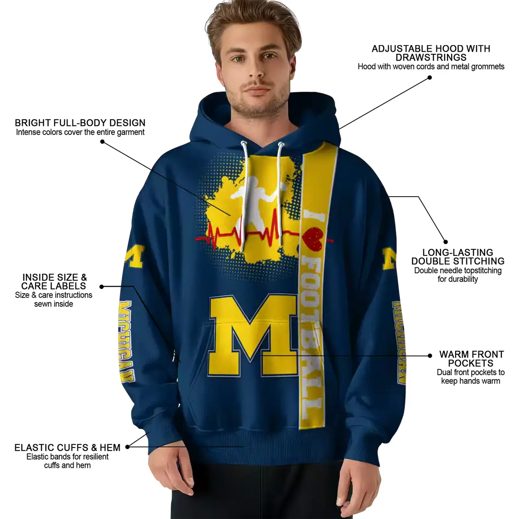 michigan wolverines football heartbeat blue hoodie latest model michigan wolverines football heartbeat blue hoodie latest model