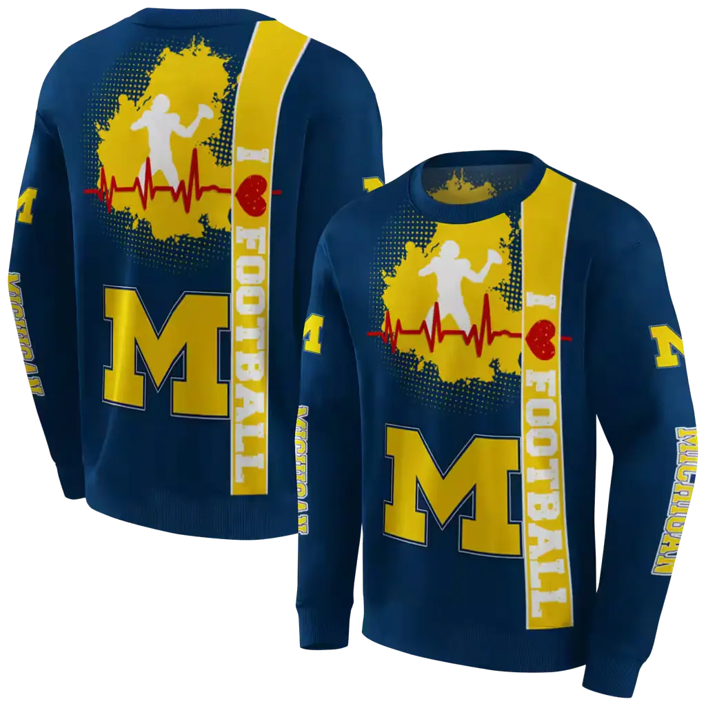 michigan wolverines football heartbeat blue hoodie premium grade michigan wolverines football heartbeat blue hoodie premium grade