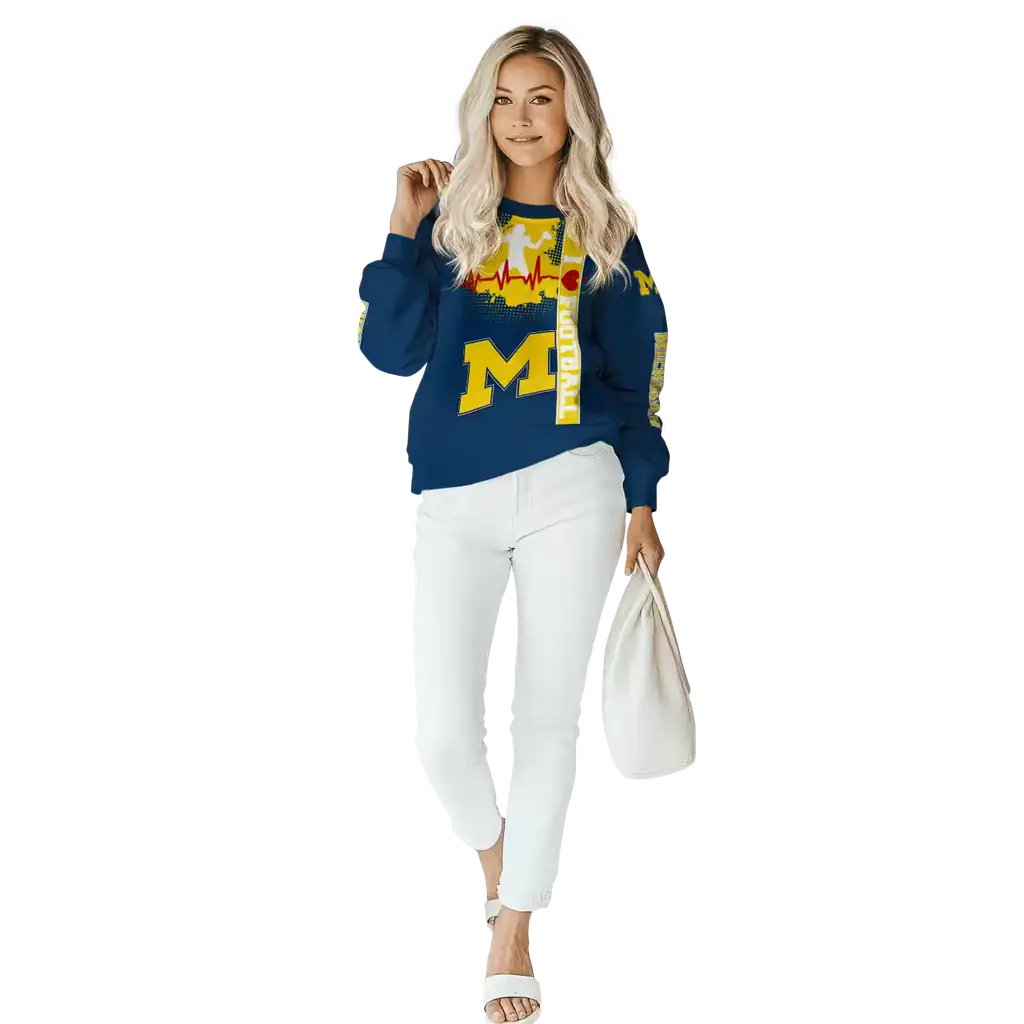 michigan wolverines football heartbeat blue hoodie trendy michigan wolverines football heartbeat blue hoodie trendy
