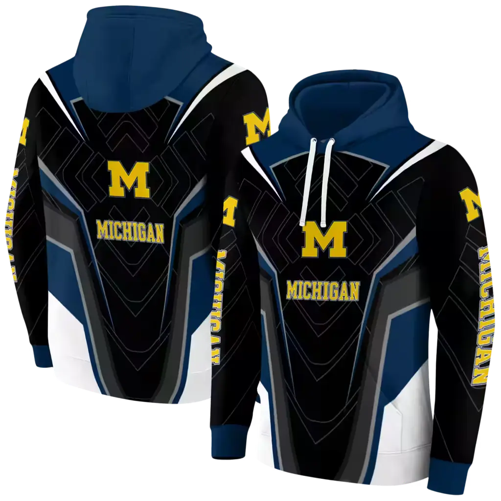 michigan wolverines futuristic pattern blue black hoodie fashion forward michigan wolverines futuristic pattern blue black hoodie fashion forward