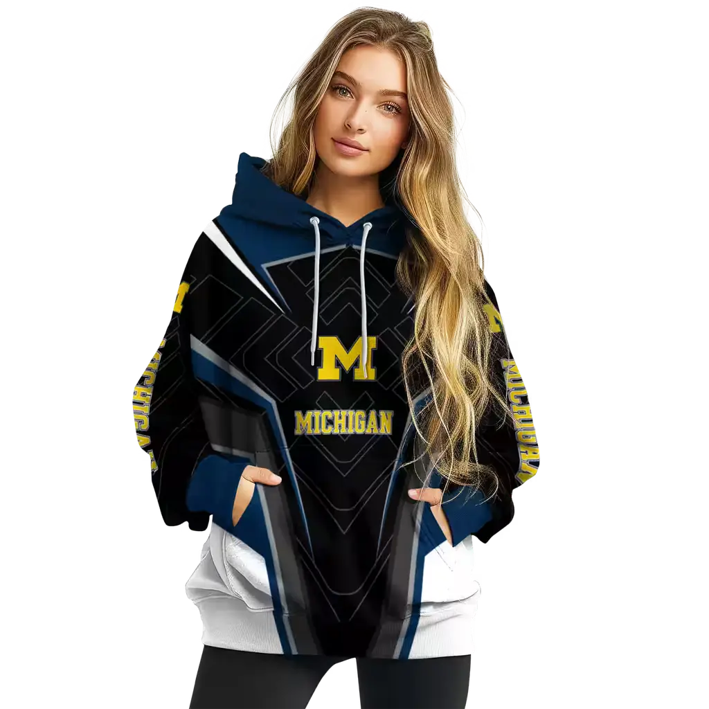 michigan wolverines futuristic pattern blue black hoodie high quality michigan wolverines futuristic pattern blue black hoodie high quality