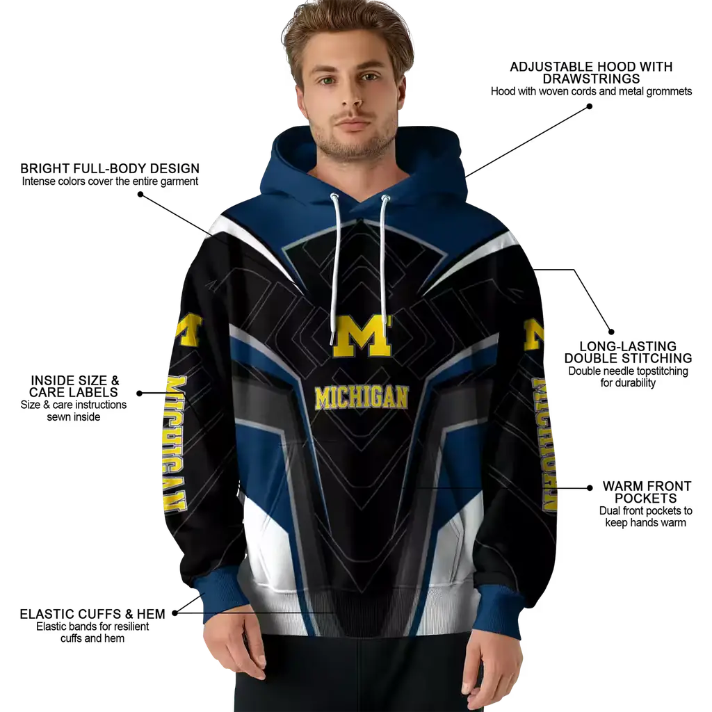 michigan wolverines futuristic pattern blue black hoodie latest model michigan wolverines futuristic pattern blue black hoodie latest model
