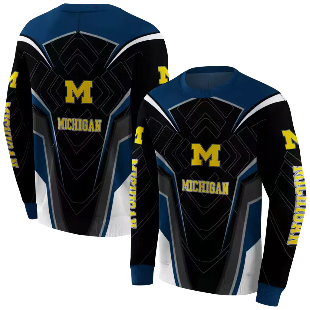 michigan wolverines futuristic pattern blue black hoodie premium grade michigan wolverines futuristic pattern blue black hoodie premium grade