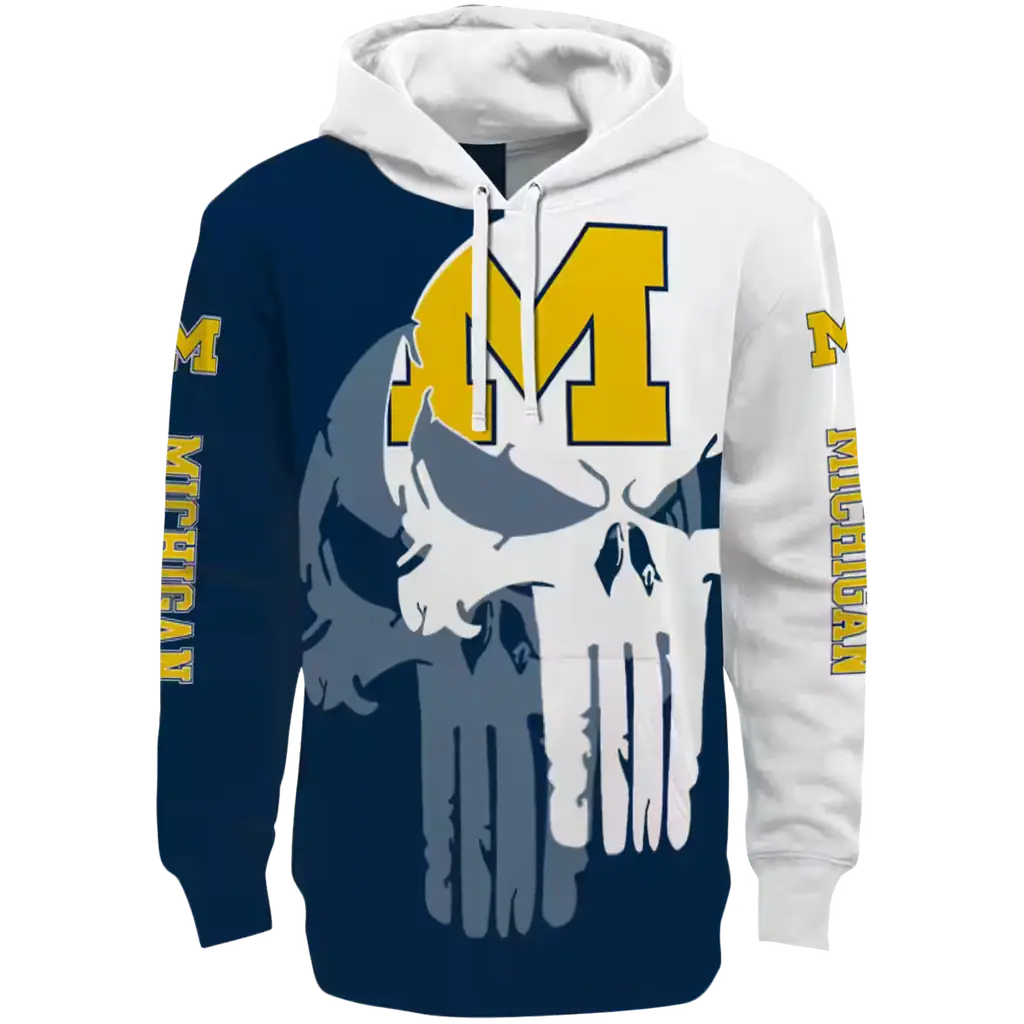 michigan wolverines graphic punisher blue white hoodie best selling michigan wolverines graphic punisher blue white hoodie best selling