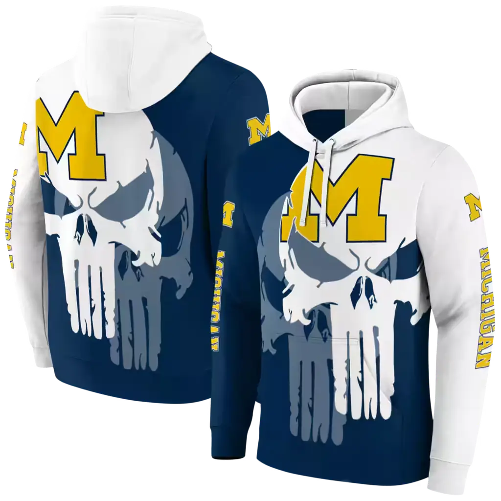 michigan wolverines graphic punisher blue white hoodie fashion forward michigan wolverines graphic punisher blue white hoodie fashion forward