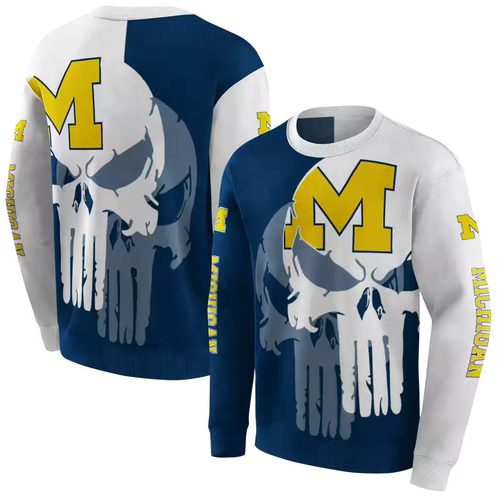 michigan wolverines graphic punisher blue white hoodie premium grade michigan wolverines graphic punisher blue white hoodie premium grade