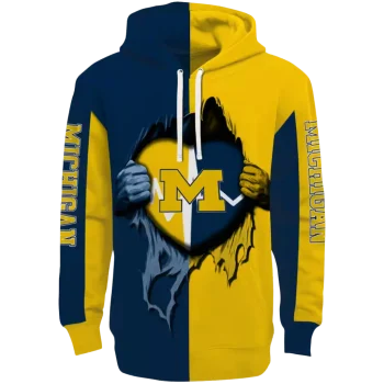 michigan wolverines heartbeat graphic blue hoodie best selling