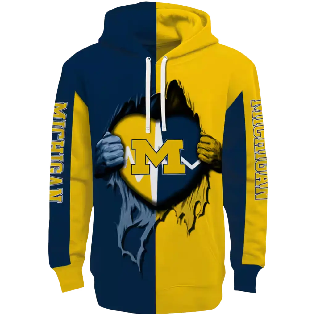 michigan wolverines heartbeat graphic blue hoodie best selling michigan wolverines heartbeat graphic blue hoodie best selling