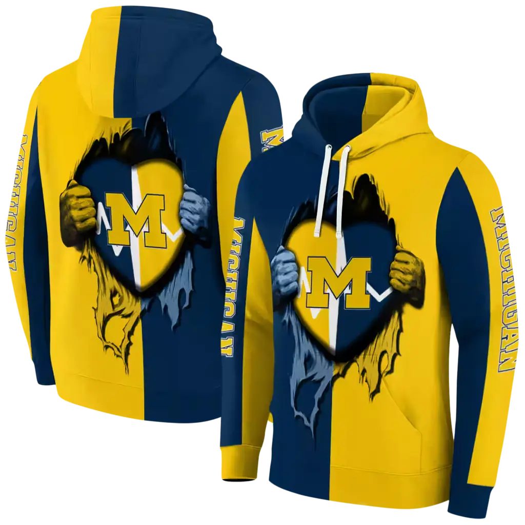 michigan wolverines heartbeat graphic blue hoodie fashion forward michigan wolverines heartbeat graphic blue hoodie fashion forward