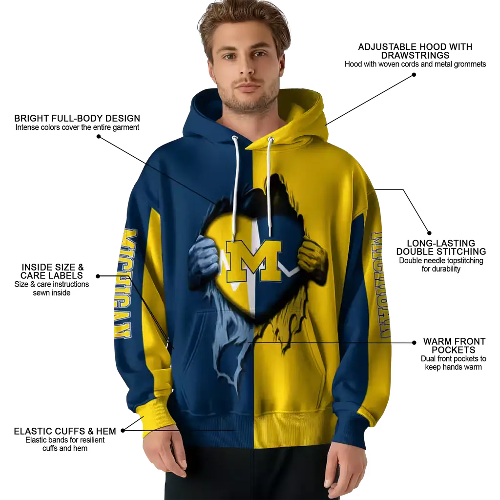 michigan wolverines heartbeat graphic blue hoodie latest model michigan wolverines heartbeat graphic blue hoodie latest model