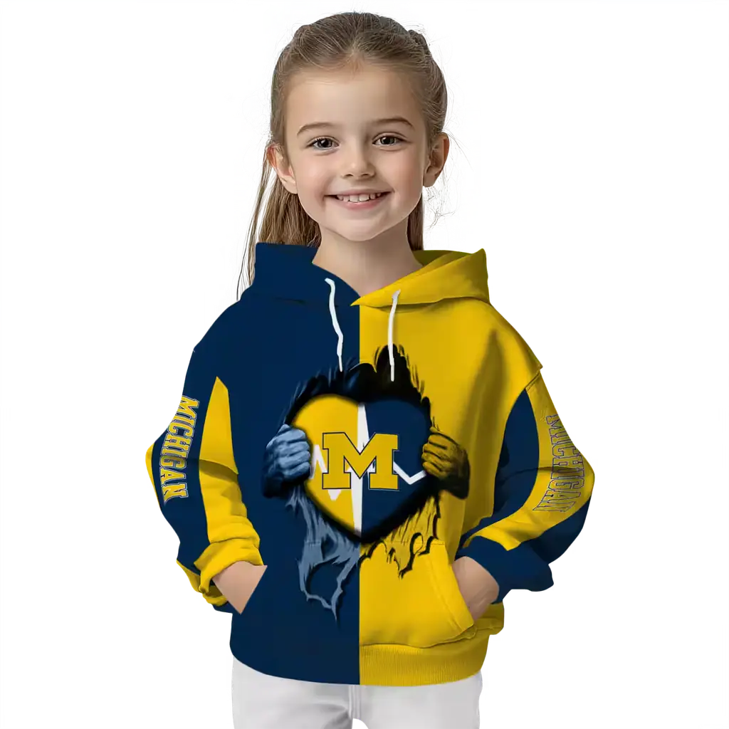 michigan wolverines heartbeat graphic blue hoodie top rated michigan wolverines heartbeat graphic blue hoodie top rated