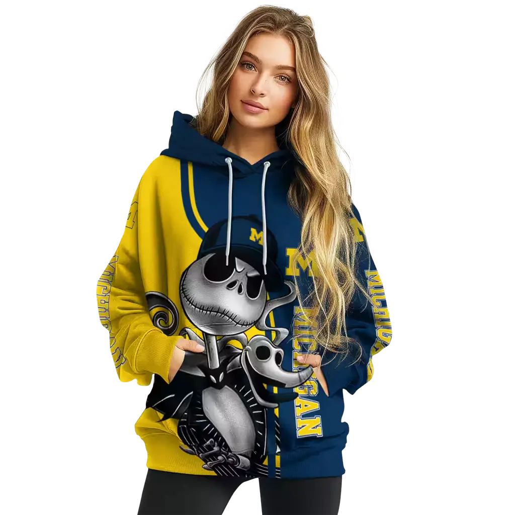 michigan wolverines jack skellington blue hoodie high quality michigan wolverines jack skellington blue hoodie high quality