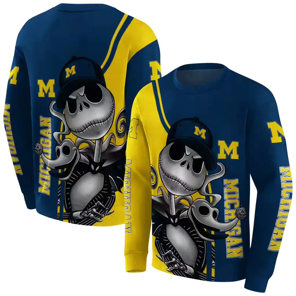 michigan wolverines jack skellington blue hoodie premium grade michigan wolverines jack skellington blue hoodie premium grade
