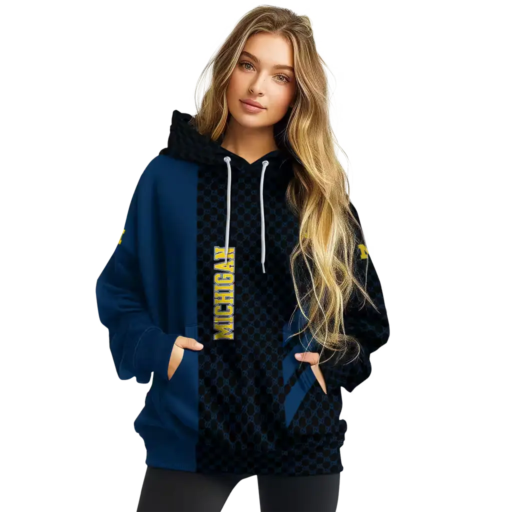 michigan wolverines monogram pattern blue hoodie high quality michigan wolverines monogram pattern blue hoodie high quality