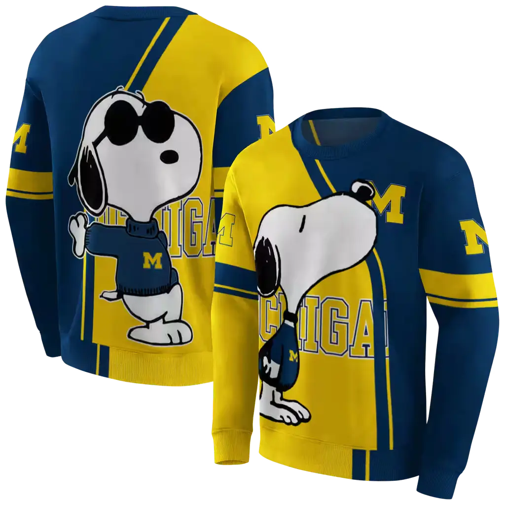 michigan wolverines playful snoopy blue hoodie premium grade michigan wolverines playful snoopy blue hoodie premium grade