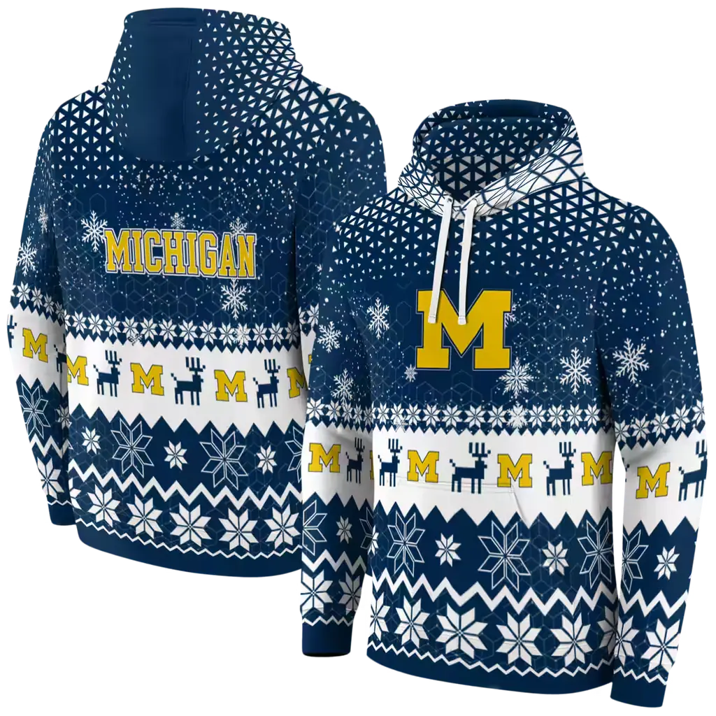 michigan wolverines reindeer motif blue hoodie fashion forward michigan wolverines reindeer motif blue hoodie fashion forward