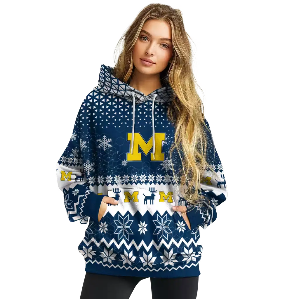 michigan wolverines reindeer motif blue hoodie high quality michigan wolverines reindeer motif blue hoodie high quality