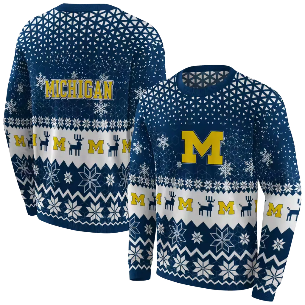 michigan wolverines reindeer motif blue hoodie premium grade michigan wolverines reindeer motif blue hoodie premium grade