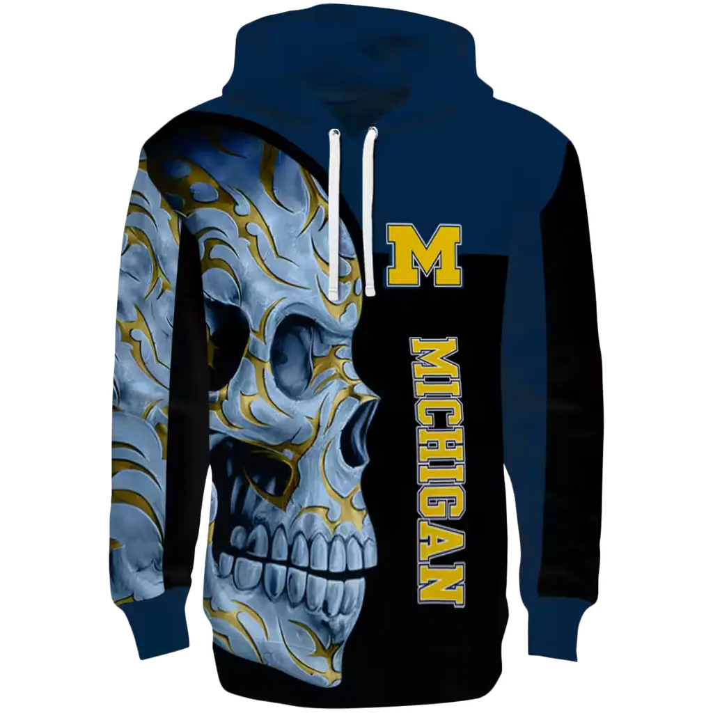 michigan wolverines skull motif blue black hoodie best selling michigan wolverines skull motif blue black hoodie best selling