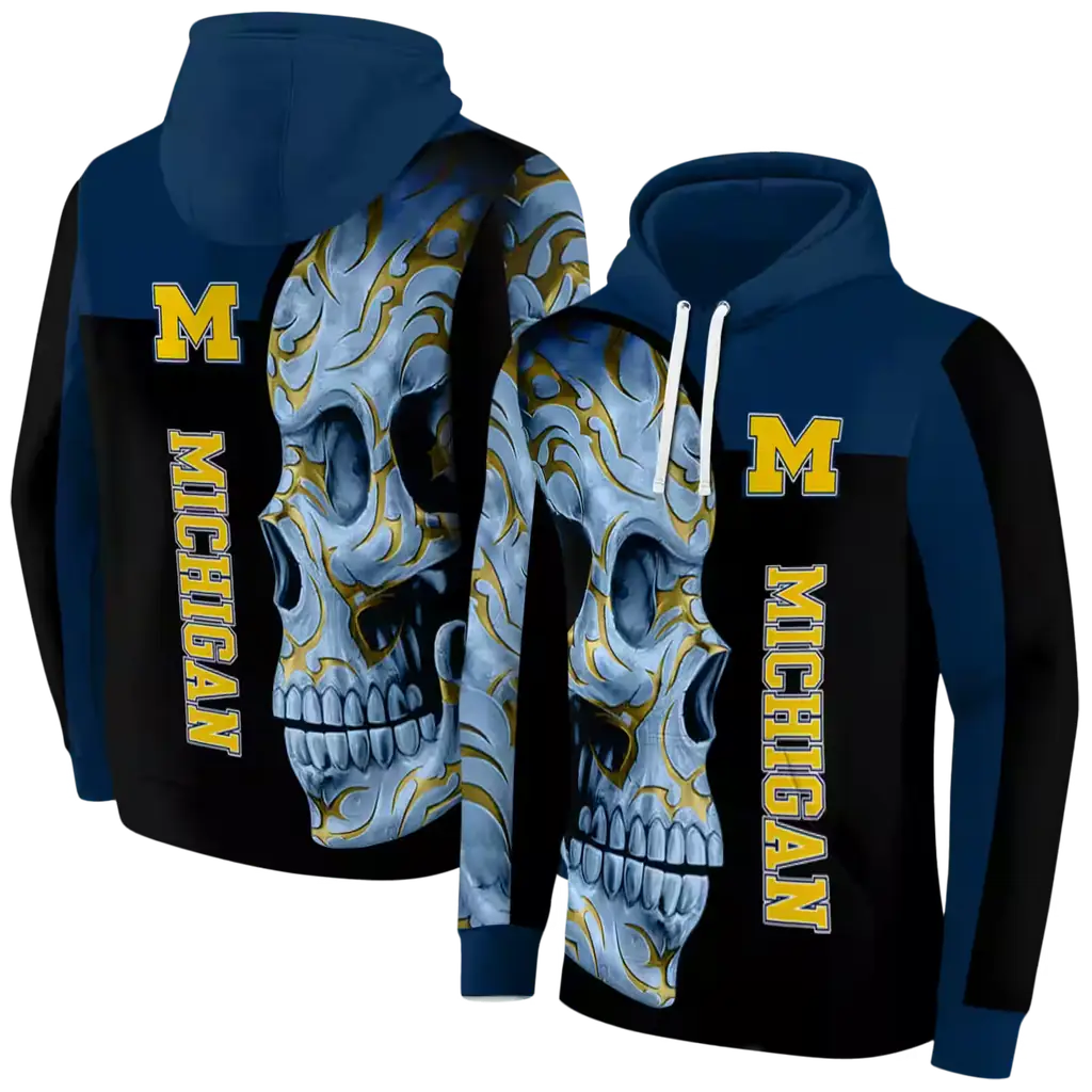 michigan wolverines skull motif blue black hoodie fashion forward michigan wolverines skull motif blue black hoodie fashion forward