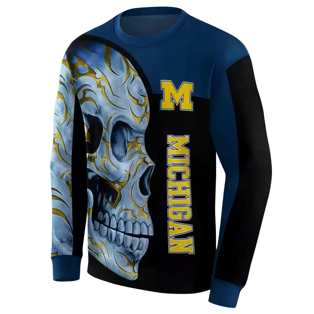 michigan wolverines skull motif blue black hoodie new arrival michigan wolverines skull motif blue black hoodie new arrival