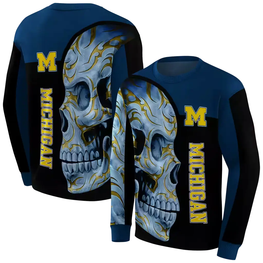 michigan wolverines skull motif blue black hoodie premium grade michigan wolverines skull motif blue black hoodie premium grade