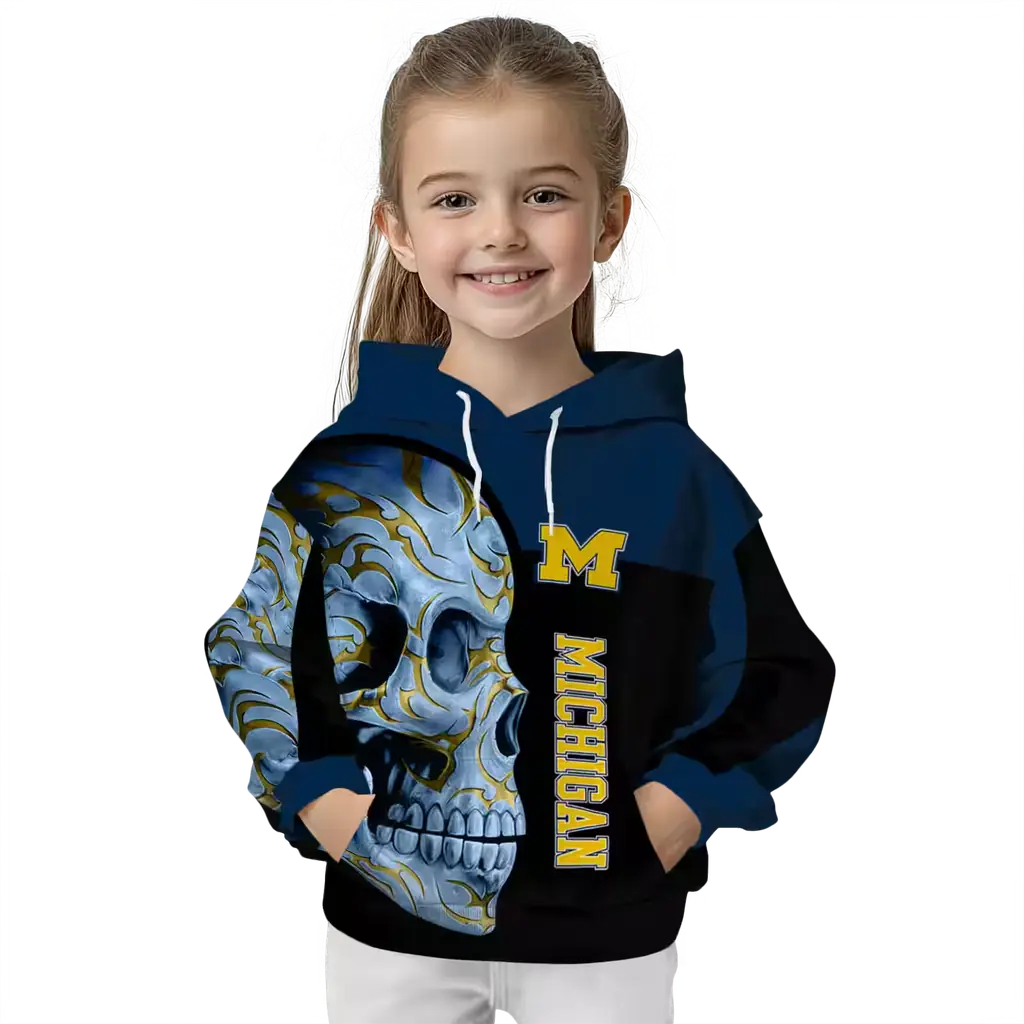 michigan wolverines skull motif blue black hoodie top rated michigan wolverines skull motif blue black hoodie top rated