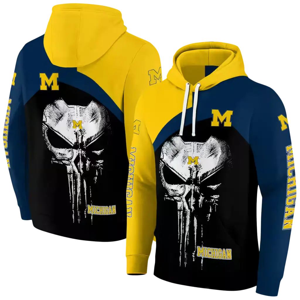michigan wolverines skull punisher maize black hoodie fashion forward michigan wolverines skull punisher maize black hoodie fashion forward
