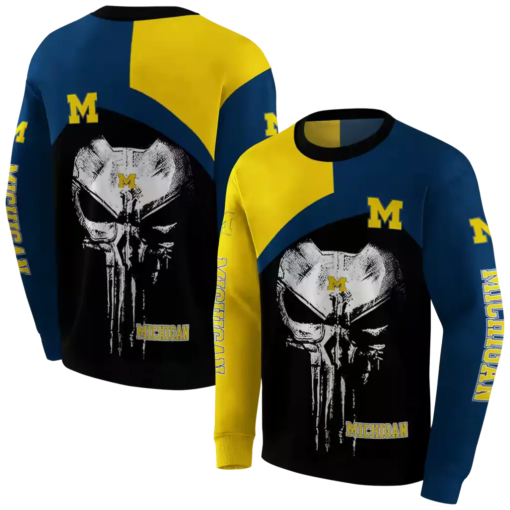 michigan wolverines skull punisher maize black hoodie premium grade michigan wolverines skull punisher maize black hoodie premium grade