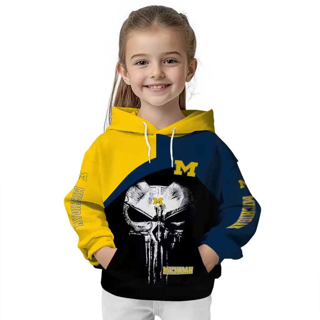 michigan wolverines skull punisher maize black hoodie top rated michigan wolverines skull punisher maize black hoodie top rated