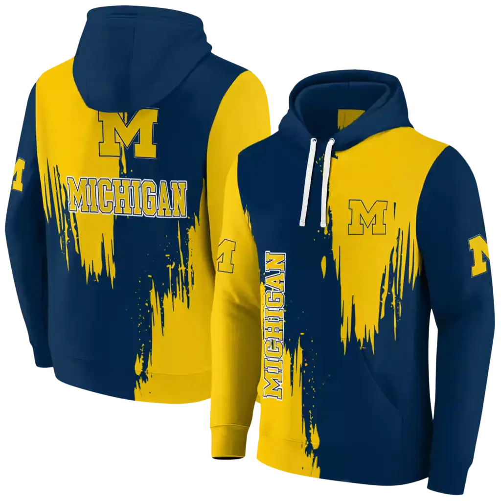 michigan wolverines splatter effect blue hoodie fashion forward michigan wolverines splatter effect blue hoodie fashion forward