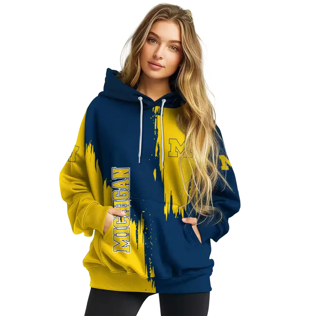 michigan wolverines splatter effect blue hoodie high quality michigan wolverines splatter effect blue hoodie high quality