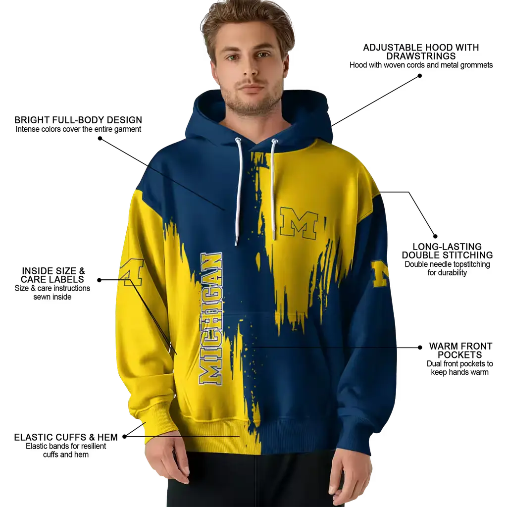 michigan wolverines splatter effect blue hoodie latest model michigan wolverines splatter effect blue hoodie latest model