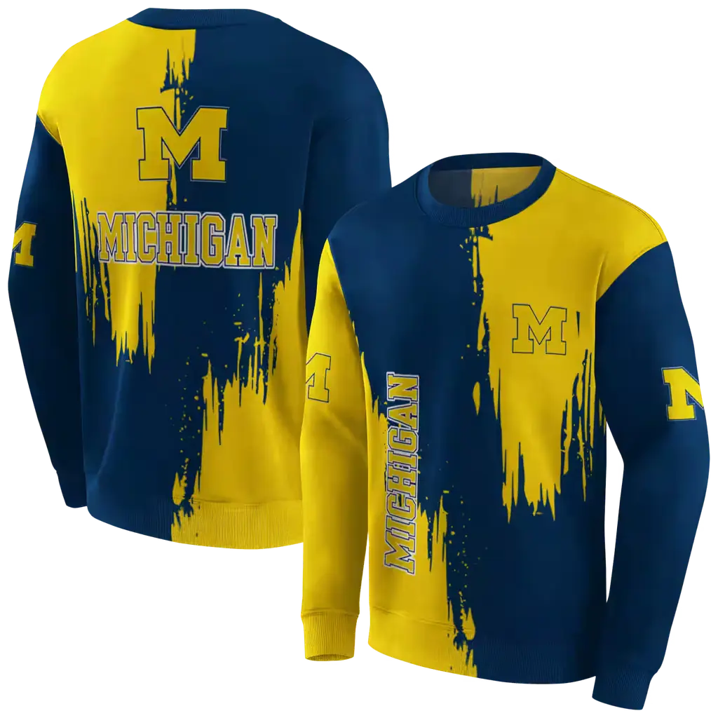 michigan wolverines splatter effect blue hoodie premium grade michigan wolverines splatter effect blue hoodie premium grade