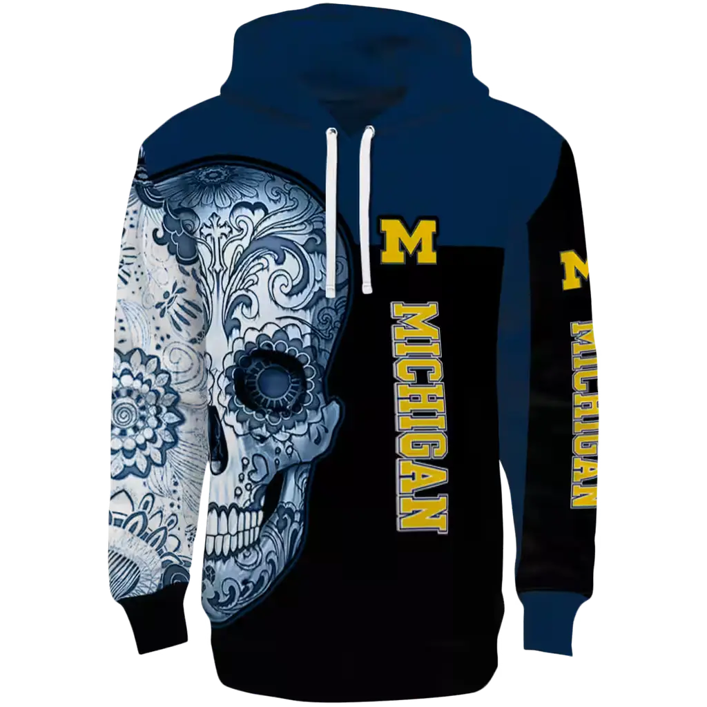michigan wolverines sugar skull blue black hoodie best selling michigan wolverines sugar skull blue black hoodie best selling