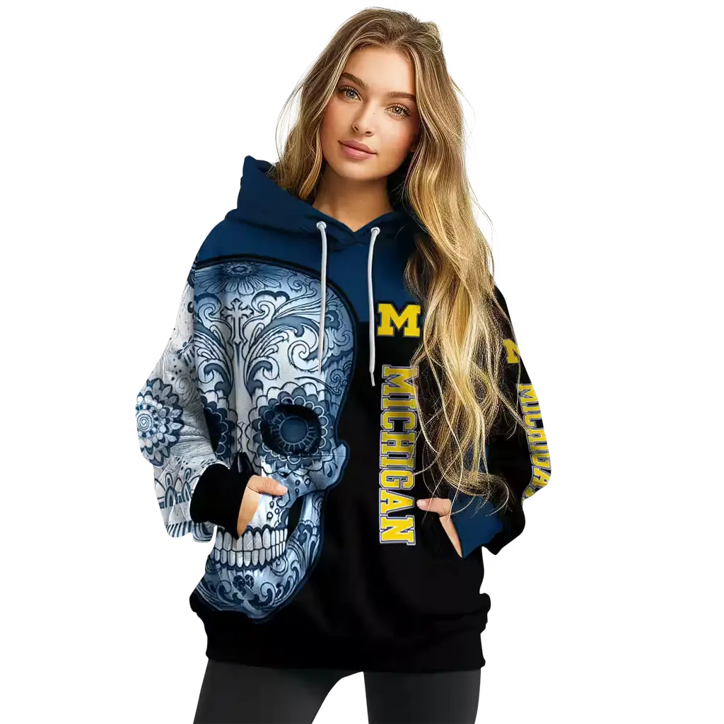 michigan wolverines sugar skull blue black hoodie high quality michigan wolverines sugar skull blue black hoodie high quality