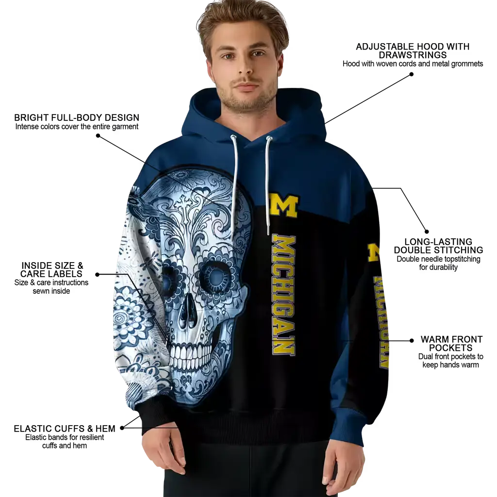 michigan wolverines sugar skull blue black hoodie latest model michigan wolverines sugar skull blue black hoodie latest model