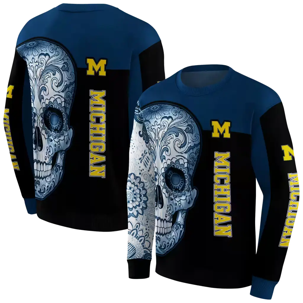 michigan wolverines sugar skull blue black hoodie premium grade michigan wolverines sugar skull blue black hoodie premium grade